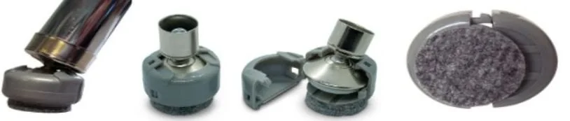DuraGlides shown installed, assembled, open, and from the felt-bottom view
